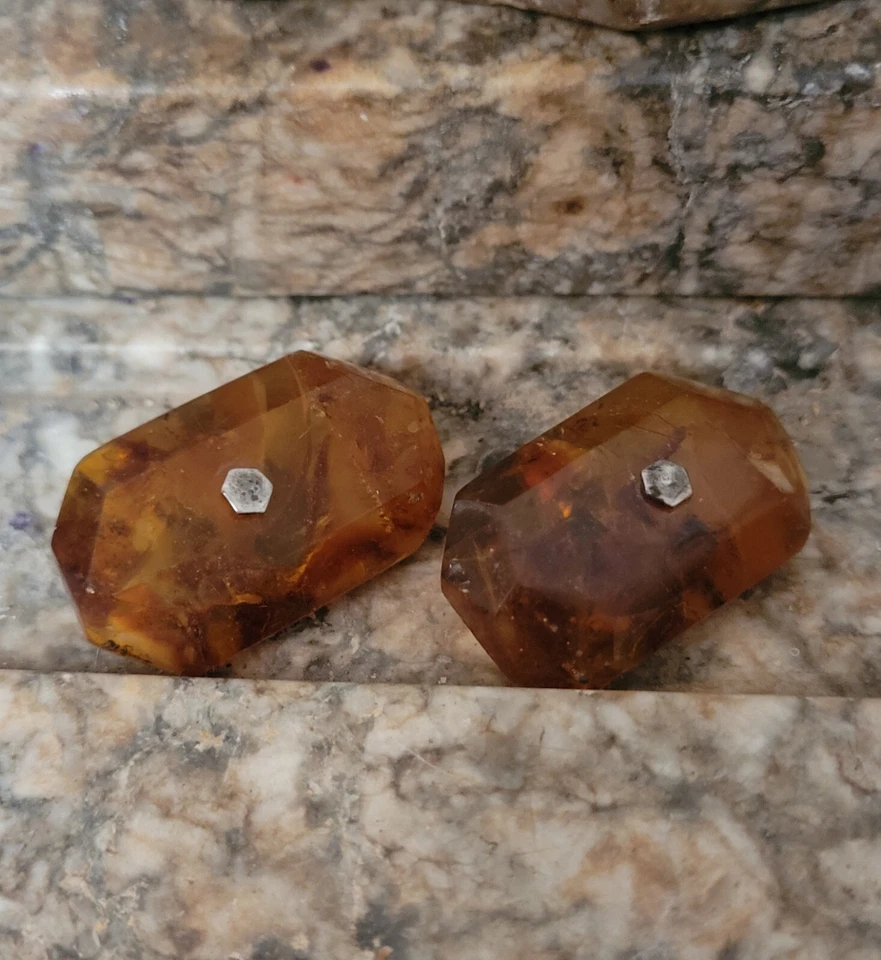 Gemelos grandes vintage de plata y ámbar báltico de la Unión Soviética de los años 70. urss. Foto 2 de 4