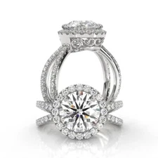 Halo Pave Split Shank  Round Diamond Engagement Ring GIA F VS1 Platinum 2.25 Ctw