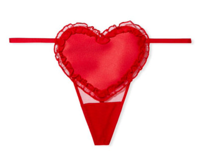 VICTORIA'S SECRET DREAM ANGLES Satin Heart V-String Panty Lipstick Red S M NEW