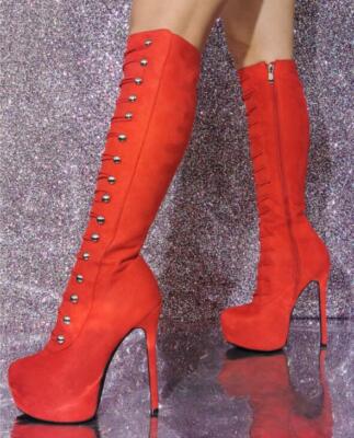 Womens New Fashion Sexy Round Toe Faux Leather Knee Boots Pumps High Heels Shoes