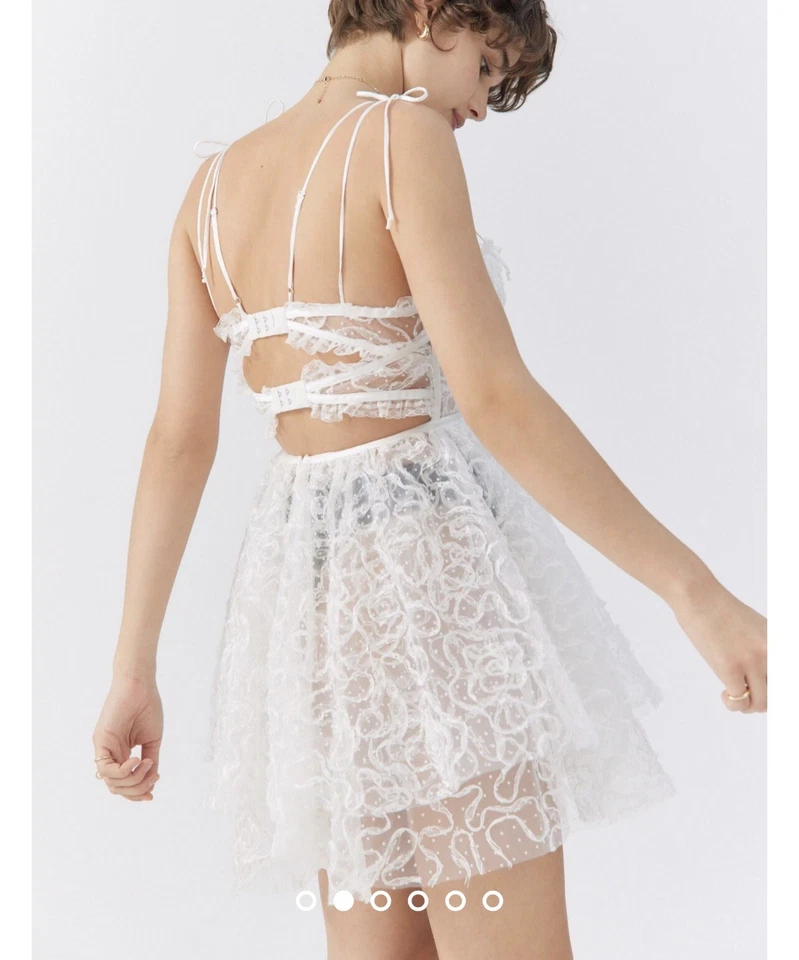 For Love & Lemons Tatiana Lace Sheer Mini Dress Size Small Ivory  - Image 3 of 4