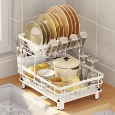 Dish Drainer Drying Rack Cup Holder Cutlery Tray pot Kitchen sink Organizer bowl