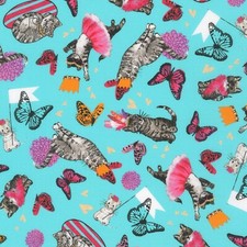 Feline Drive Fabric FANCYPANTS Cats Turquoise Kaufman - Fat Quarter 18"x22" FQ