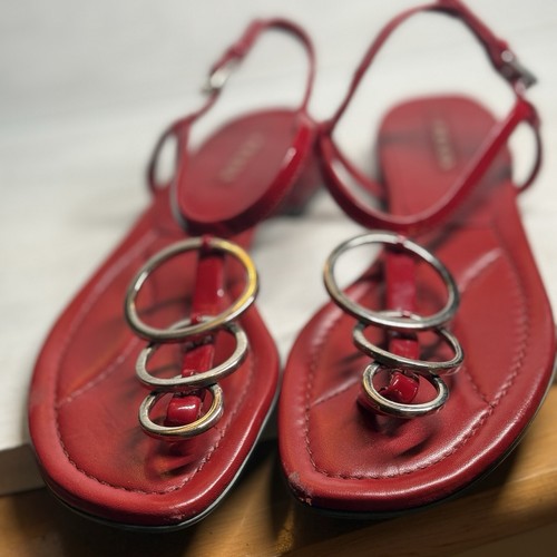 Prada Women’s Flat Sandals Red Slingback Patent Leather Sz 36 US 6 Made In Italy - Picture 15 of 20