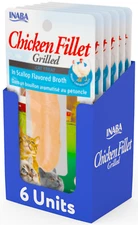 INABA Premium Hand-Cut Grilled Chicken Fillet Cat Treats Vitamin E 0.9 Oz 6-Pack