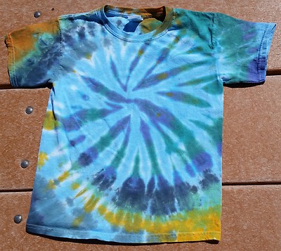 Tie Dye T-Shirt Youth S Blue Spring Wind Gildan Ultra Cotton kids Free S/H