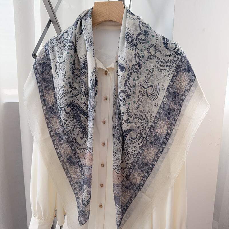 Soft Digital Print Pure Cashmere Oblong Scarf Wrap 39 Inch