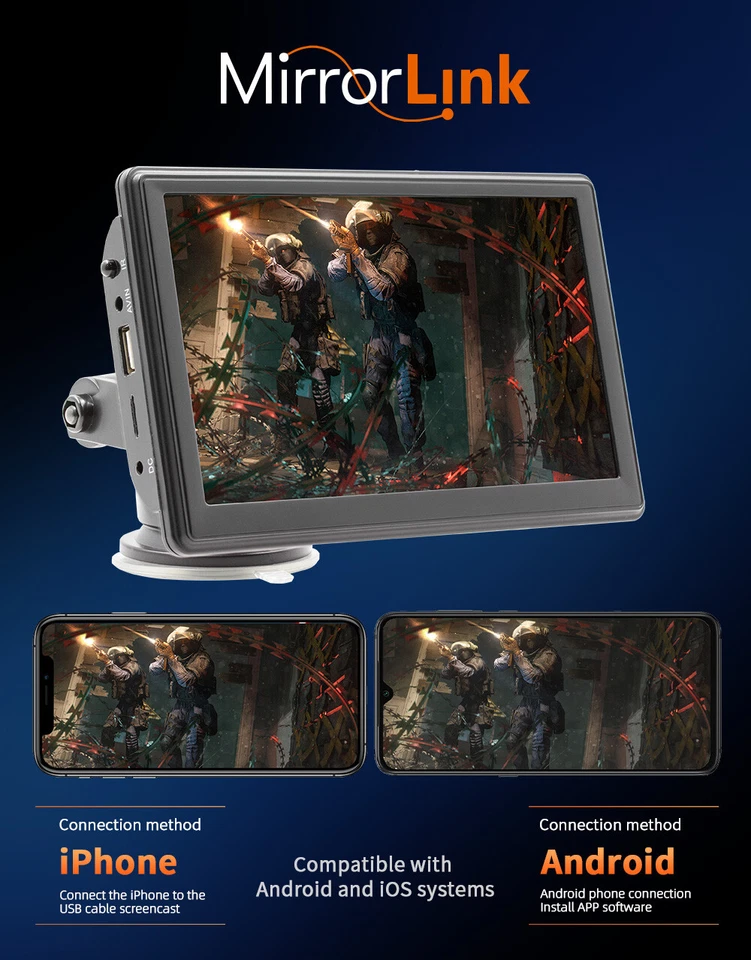 7" Wireless WiFi Android Auto/iPhone MirrorLink BT Portable Carplay Navigation - Image 2 of 4