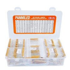 150 Values 1500 Pieces Resistor Kit 1 Ohm-10M Ohm, 1/2W 5 Carbon Film Resist...