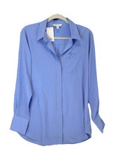 Nine West Women's Shirt Size M Blue Drapey Button Down Long Sleeve Pocket NWT