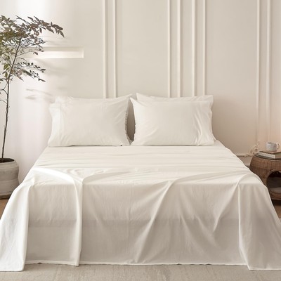 6PS Linen Like Bedding Sheet Sets Off White Queen Size Cotton Bedding Set Oek...
