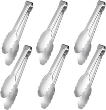 Sunenlyst Kitchen Tongs, 6Pcs Tongs Stainless Steel for Serving 7Inch, Silver 