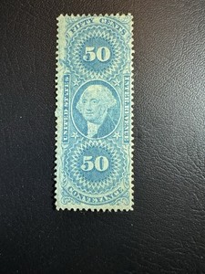 US Scott #R54c 50c Conveyance Stamp- Used, Light Blue Cancel, Hinged