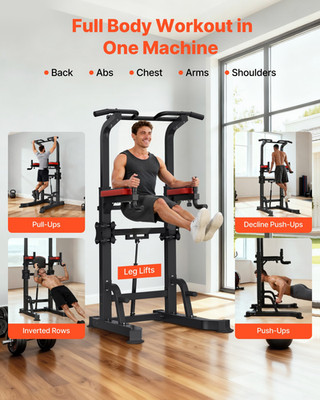 Power Tower Pull Up Bar Dip Station 330lb Adjustable Height Fitness Rack