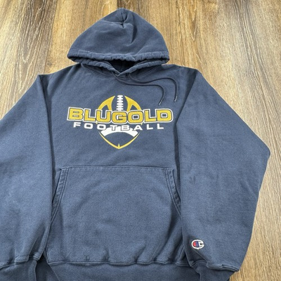 #ad Vintage Eau Claire Hoodie Mens L Blue Sweatshirt Blugold Football Reverse Weave $29.96
