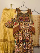 Heavily Embroidered Traditional Afghani Dress   3 Piece Outfit with Potli Bag