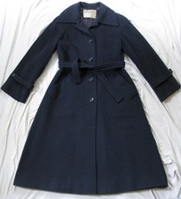 Vintage Jaeger Women's 100% Cashmere Coat Navy Blue Button Down Waist Tie Raglan