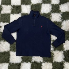 Polo Ralph Lauren Navy Cotton 1/4 Zip Mock Neck Pullover Sweater Men's M