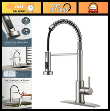 High Arc Pull Down Kitchen Faucet, Brushed Nickel, Lead-Free Stainless Steel, Si