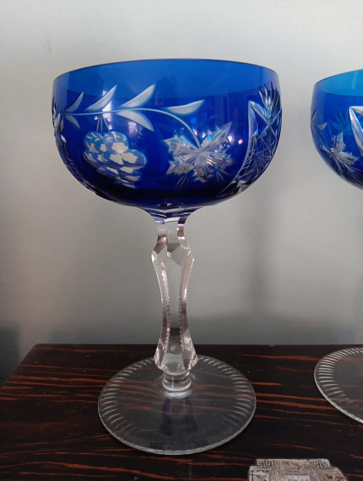Pair Of Cobalt Blue Nachtmann Traube Champagne Coupe Glasses - Image 2 of 4