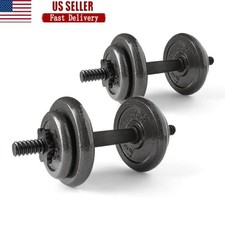 40lb Adjustable Cast Iron Dumbbell Set W/ Weight Plates  Spin Lock Collars New