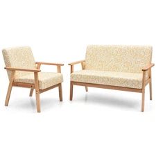 Modern Living Room Sofa Set w/ Loveseat Sofa Couch&Accent Armchair Yellow Floral