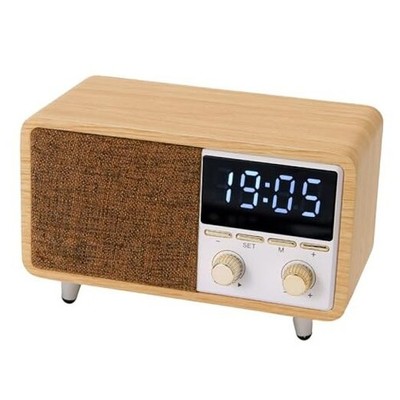 Retro Bluetooth Speaker Clock Radio with Fabric Grille&Wood Finish,Vintage FM 