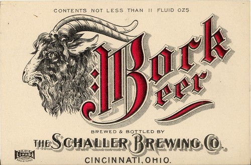 ANTIQUE ORIGINAL BOCK BEER LABEL "The Schaller Brewing Co." VG Cincinnati Ohio