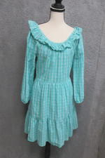 J Crew Plaid Mini Dress Women 6 Green Gingham Ruffle Cottagecore Coastal Prairie