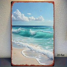 Vintage Beach Ocean Wave Metal Sign Wall Art Decor Home Bar Porch Plaque 8x12in