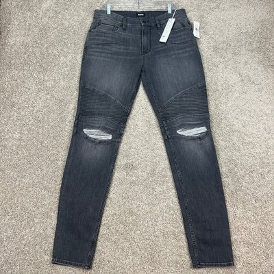 Hudson Ethan Biker Skinny Gray Distressed Moto Jeans Mens Size 33x32 NEW