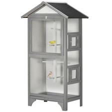 PawHut Bird Aviary with Removable Tray Wooden Bird Cage, Gray