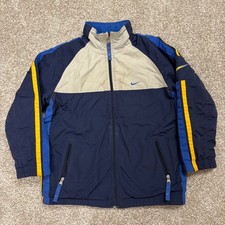 Nike Reversible Jacket Youth M Navy Grey Yellow Fleece Nylon Windbreaker Y2K
