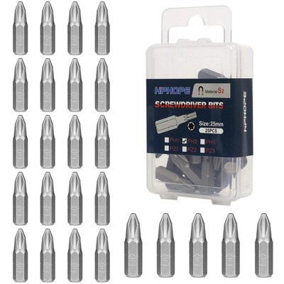 PH2 Screwdriver Bit Set, Phillips #2 Bits 1/4'' Hexagon Bit (Length: 1'', 25 Pack)