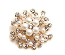 Pearl Flower Brooch - Shining Round Crystal Brooches For Women - Lapel Pin Ac...