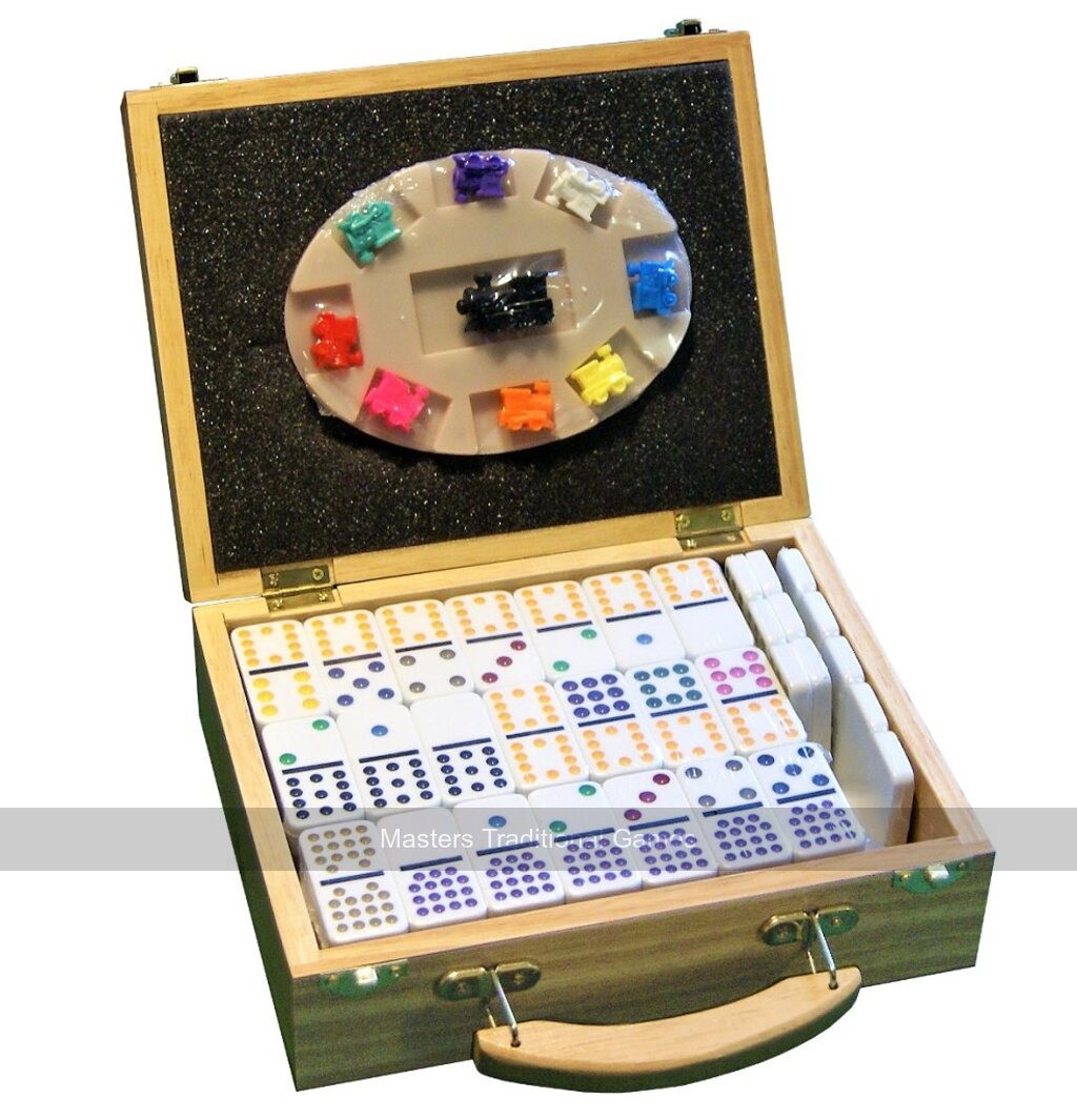 Double 15 - Mexican Train Dominoes in Wooden Case (IMPERFECT)