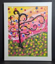 Tree of Life Original Abstract Painting Whimsical Modern Wall Art Decor 19x23