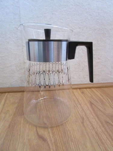 Vintage Pyrex Glass Coffee Carafe with Gold Design-10 Cup