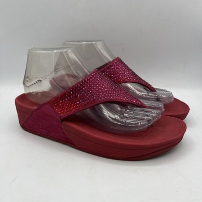 FitFlop Women's Lulu Crystal Embellished Ruby Toe Thong Sandals Size 7 302-293