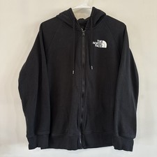 Women s The North Face Black Zip Hooded Sweatshirt White Logo Medium EUC