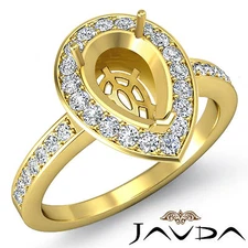 Diamond Engagement Halo Ring 14k Yellow Gold Pear Shape Semi Mount 1 Carat.