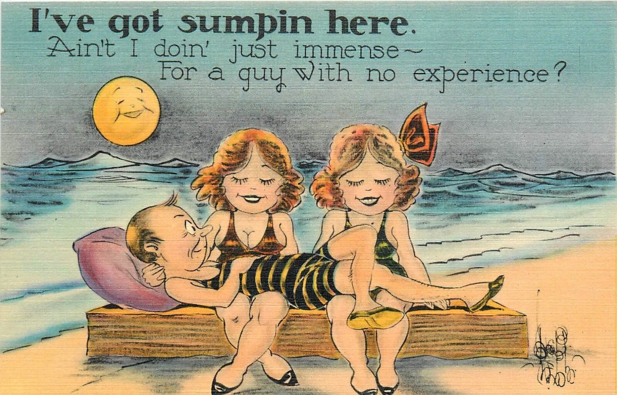 お連絡ブース Postcard 1940s Seaside beach sexy women comic humor #156 24-6885