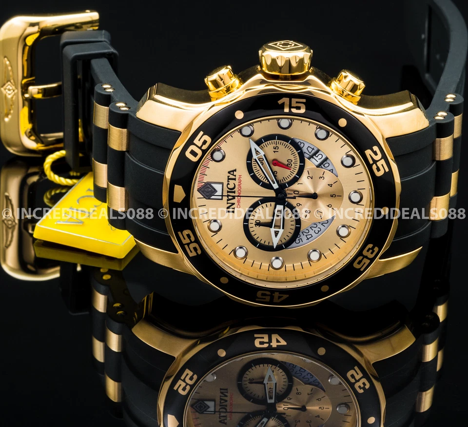 Reloj Invicta Para Hombres PRO DIVER SCUBA Cronógrafo Placa 18K Esfera Correa Elegante Dorado Foto 4 de 4