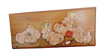 Key Rack Pig Vtg Wooden 4 Key Rack Holder Farmhouse Kitchen Cottage Decor Pigs Motif ...