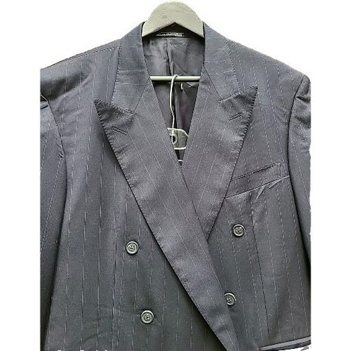 Costume homme vintage Ermenegildo Zegna 2 pièces double boutonnage laine rayures bleu 46R - Photo 4/13