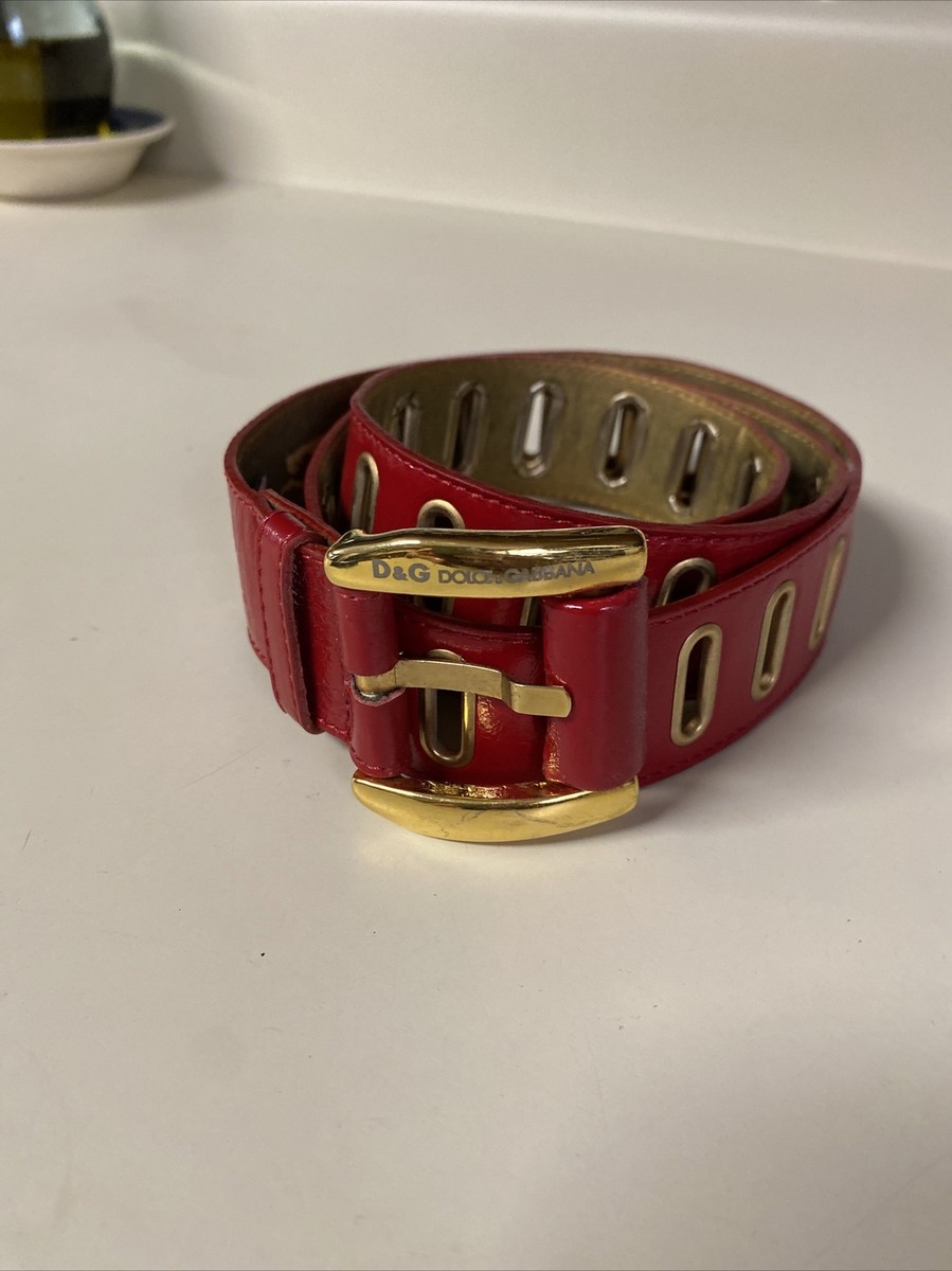 D&G Red Leather Belt with Gold Buckle Dolce & Gabbana Red Leather Gold Metal Buckle Cintura  main image 3