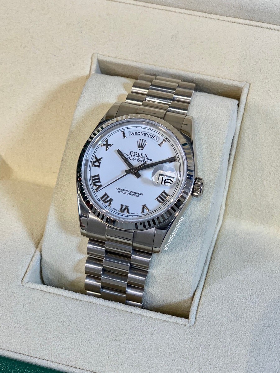 Rolex 118239 Day-Date 36mm President, White Roman Dial Fluted