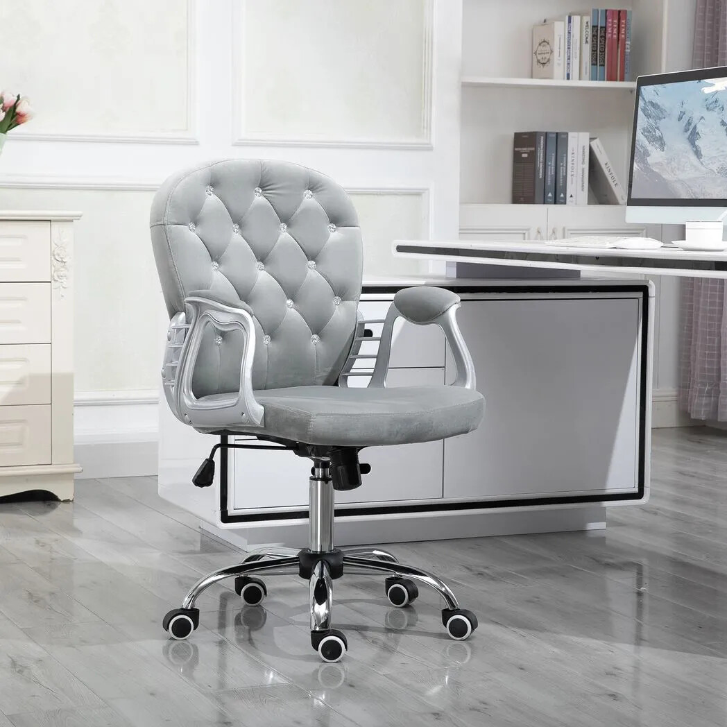Vinsetto Home Chair Luxury Velour Ergonomic - Grey / Velvetspongepp - Image 2