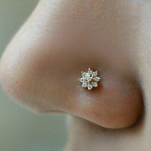 0.25 Ct Round Cut Diamond Nose Piercing Ring Pin Stud 14K Yellow