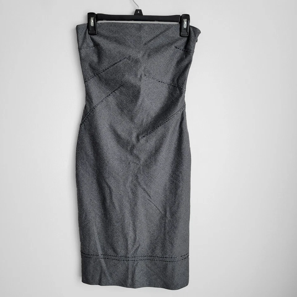 Iceberg серый шерсти шелковой смеси роскошь бисером резинке платье без бретелек размер XS - Изображение 3 из 4